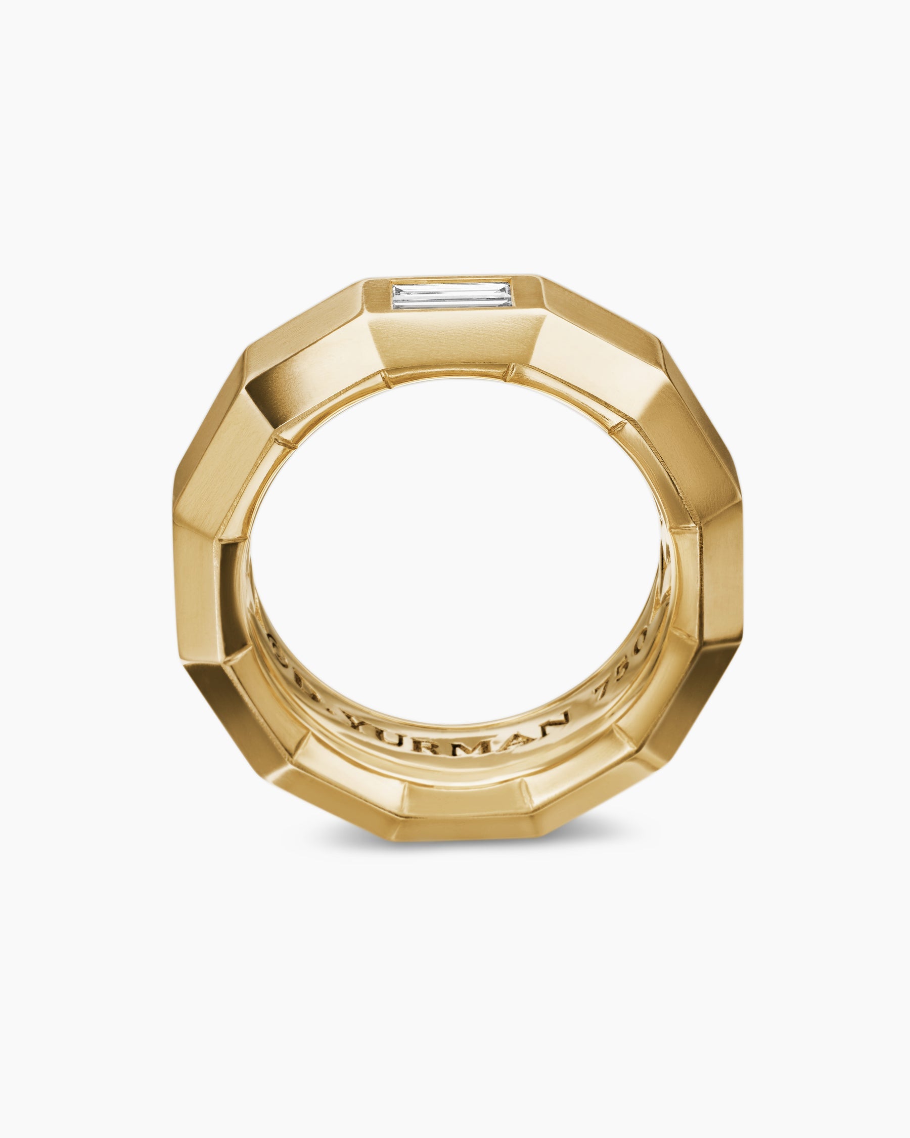 Faceted Band Ring in 18K Yellow Gold with Center Diamond, 8mm