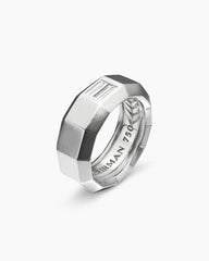 Faceted Band Ring in 18K White Gold with Center Diamond, 8mm