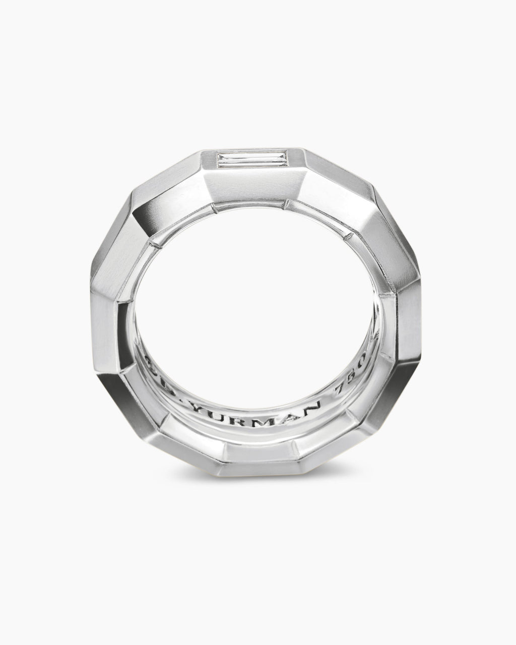 Faceted Band Ring in 18K White Gold with Center Diamond, 8mm