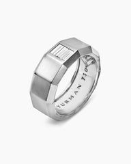 Faceted Band Ring in 18K White Gold with Center Diamond, 10mm