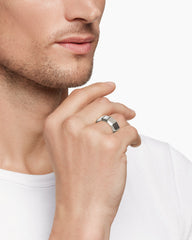 Faceted Band Ring in 18K White Gold with Center Diamond, 10mm