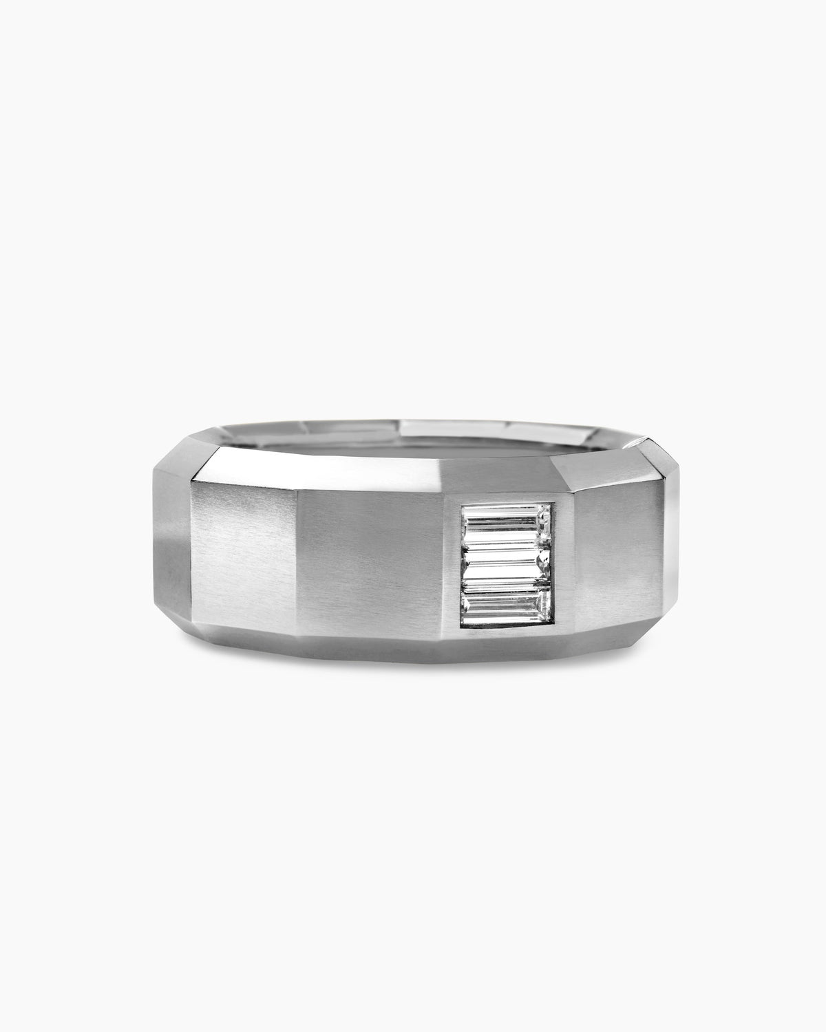 Faceted Band Ring in 18K White Gold with Center Diamond, 10mm