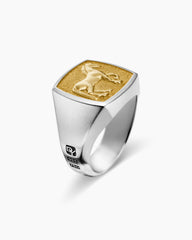 Petrvs® Horse Signet Ring in Sterling Silver with 18K Yellow Gold, 18.3mm