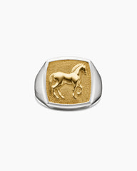 Petrvs® Horse Signet Ring in Sterling Silver with 18K Yellow Gold, 18.3mm
