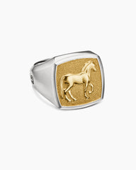 Petrvs® Horse Signet Ring in Sterling Silver with 18K Yellow Gold, 18.3mm