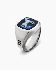 Petrvs® Horse Signet Ring in Sterling Silver with Banded Agate, 18.3mm