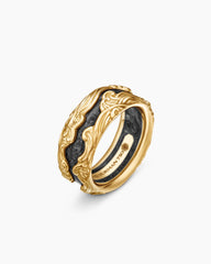 Waves Forged Carbon Band Ring in 18K Yellow Gold, 13mm