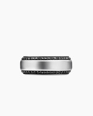 Beveled Band Ring in 18K White Gold with Black Diamonds, 8mm