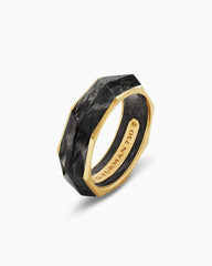 Torqued Faceted Band Ring in Forged Carbon with 18K Yellow Gold, 8mm