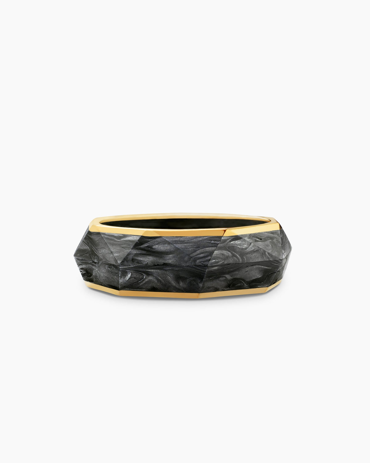 Torqued Faceted Band Ring in Forged Carbon with 18K Yellow Gold, 8mm