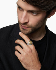 Maritime® Compass Signet Ring in Sterling Silver with 18K Yellow Gold and Center Diamond, 19.4mm