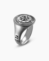 Maritime® Compass Signet Ring in Sterling Silver with Center Black Diamond, 19.4mm