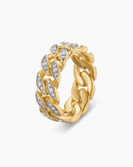 Curb Chain Band Ring in 18K Yellow Gold with Diamonds, 8mm