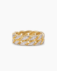 Curb Chain Band Ring in 18K Yellow Gold with Diamonds, 8mm