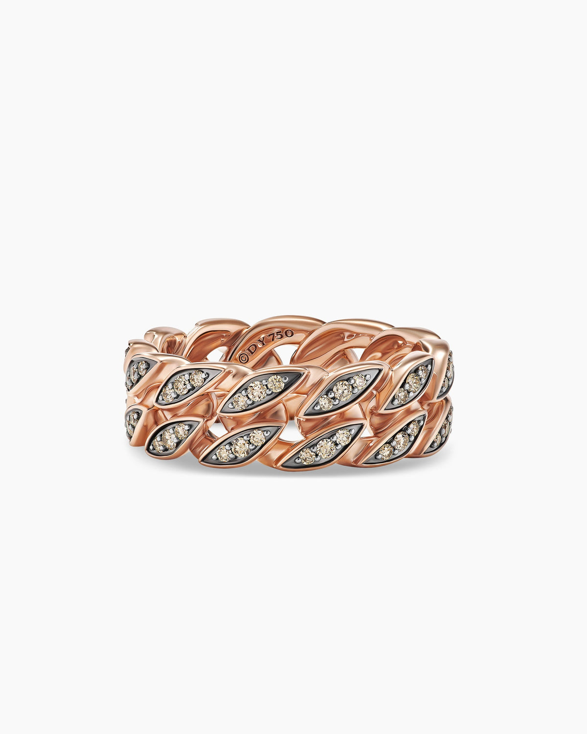 Curb Chain Band Ring in 18K Rose Gold with Cognac Diamonds, 8mm