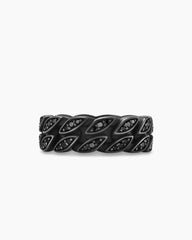 Curb Chain Band Ring in Black Titanium with Black Diamonds, 8mm