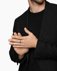 Curb Chain Band Ring in Sterling Silver with Diamonds, 8mm