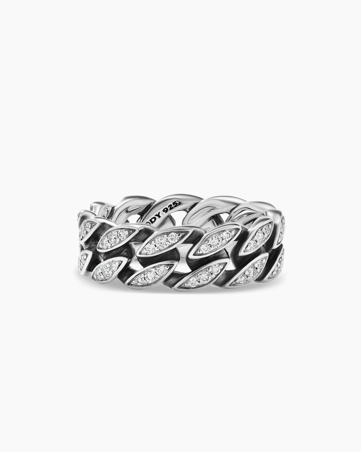 Curb Chain Band Ring in Sterling Silver with Diamonds, 8mm