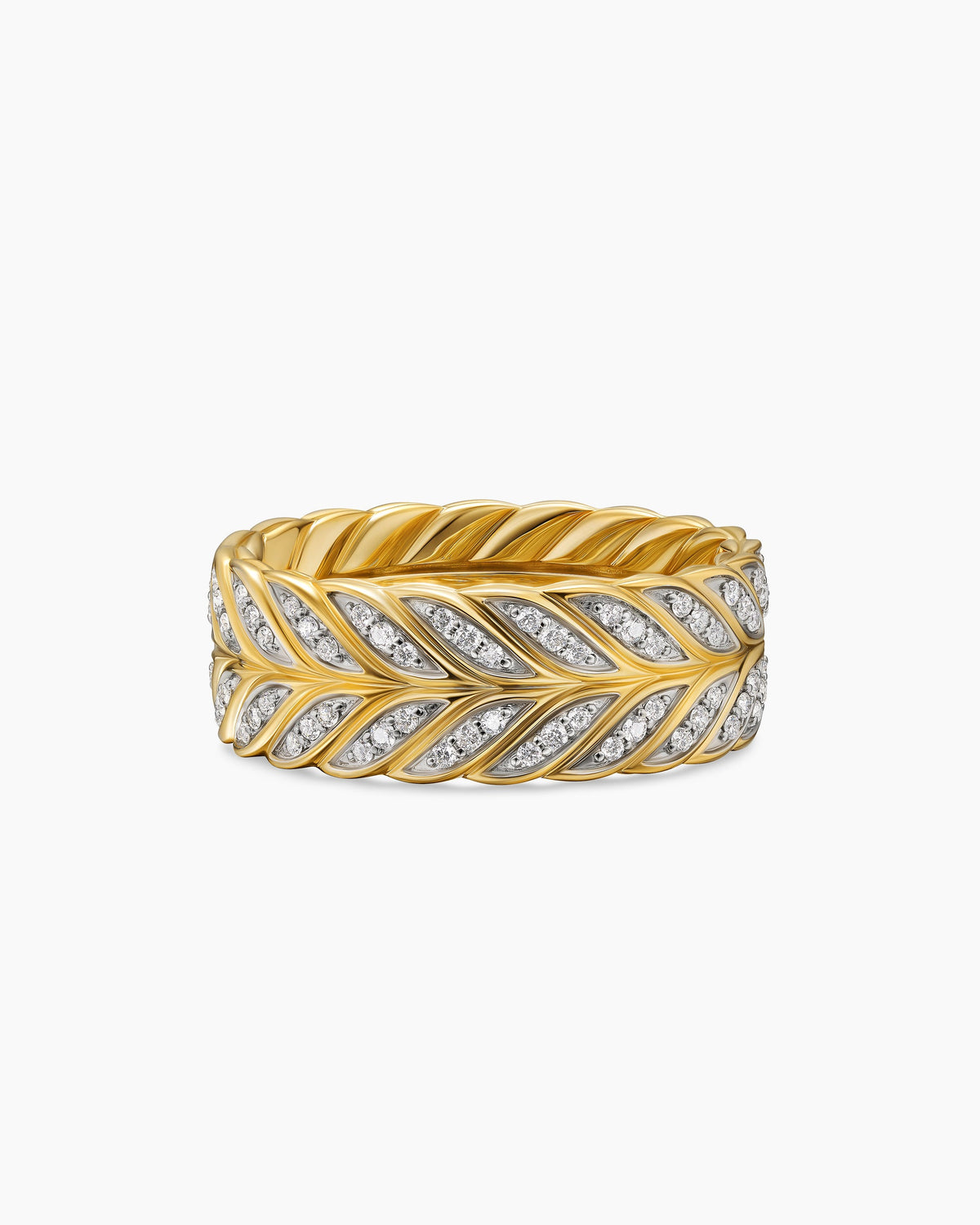 Chevron Pavé Band Ring in 18K Yellow Gold with Diamonds, 9mm