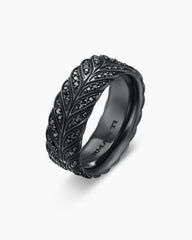 Chevron Pavé Band Ring in Black Titanium with Black Diamonds, 9mm