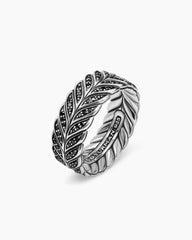 Chevron Pavé Band Ring in Sterling Silver with Black Diamonds, 9mm