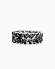 Chevron Pavé Band Ring in Sterling Silver with Black Diamonds, 9mm