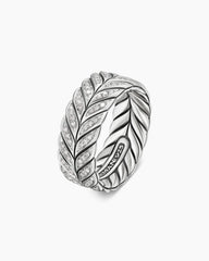 Chevron Pavé Band Ring in Sterling Silver with Diamonds, 9mm