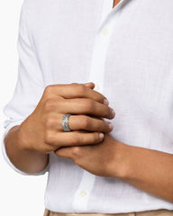 Chevron Pavé Band Ring in Sterling Silver with Diamonds, 9mm