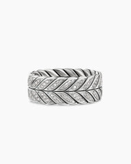 Chevron Pavé Band Ring in Sterling Silver with Diamonds, 9mm