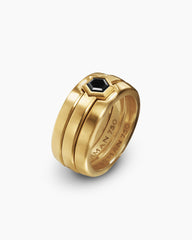 Nesting Band Ring in 18K Yellow Gold with Center Black Diamond, 10mm