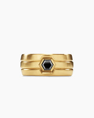 Nesting Band Ring in 18K Yellow Gold with Center Black Diamond, 10mm