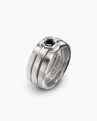 Nesting Band Ring in Platinum with Center Black Diamond, 10mm