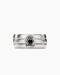 Nesting Band Ring in Platinum with Center Black Diamond, 10mm