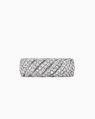 Sculpted Cable Pavé Band Ring in 18K White Gold with Diamonds, 8.5mm