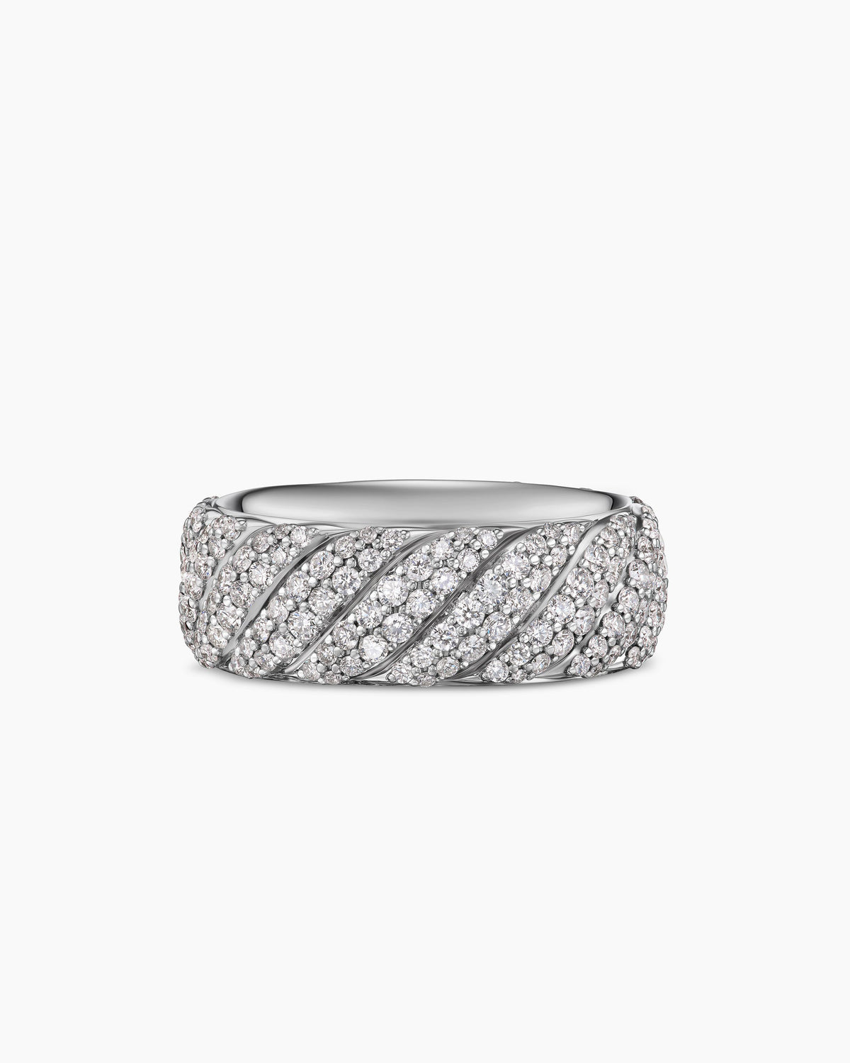 Sculpted Cable Pavé Band Ring in 18K White Gold with Diamonds, 8.5mm