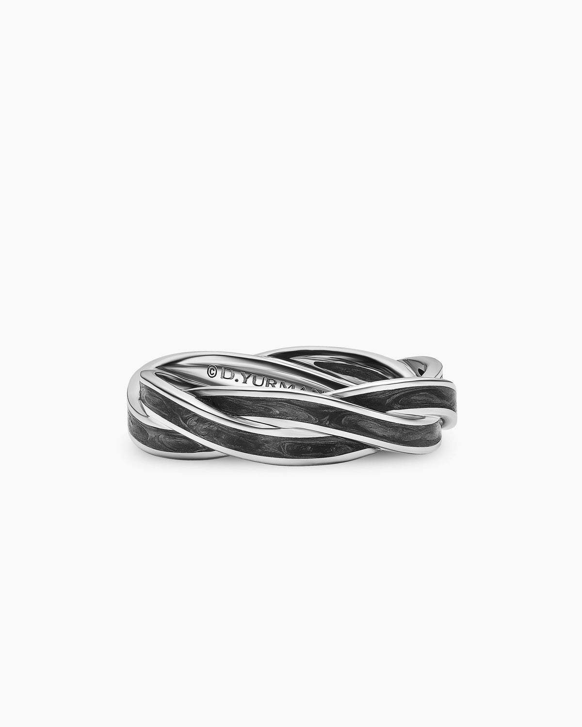 DY Helios™ Band Ring in 18K White Gold with Forged Carbon, 6mm