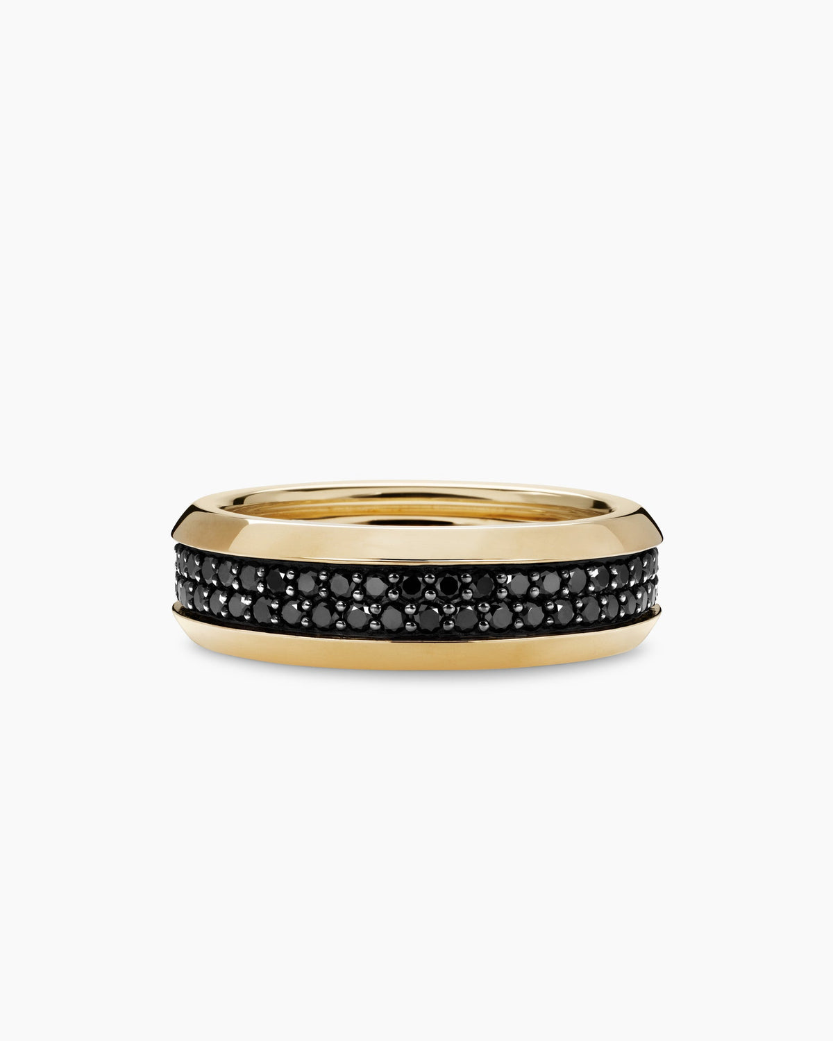 Beveled Two Row Band Ring in 18K Yellow Gold with Black Diamonds, 8mm