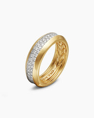 Beveled Two Row Band Ring in 18K Yellow Gold with Diamonds, 8mm