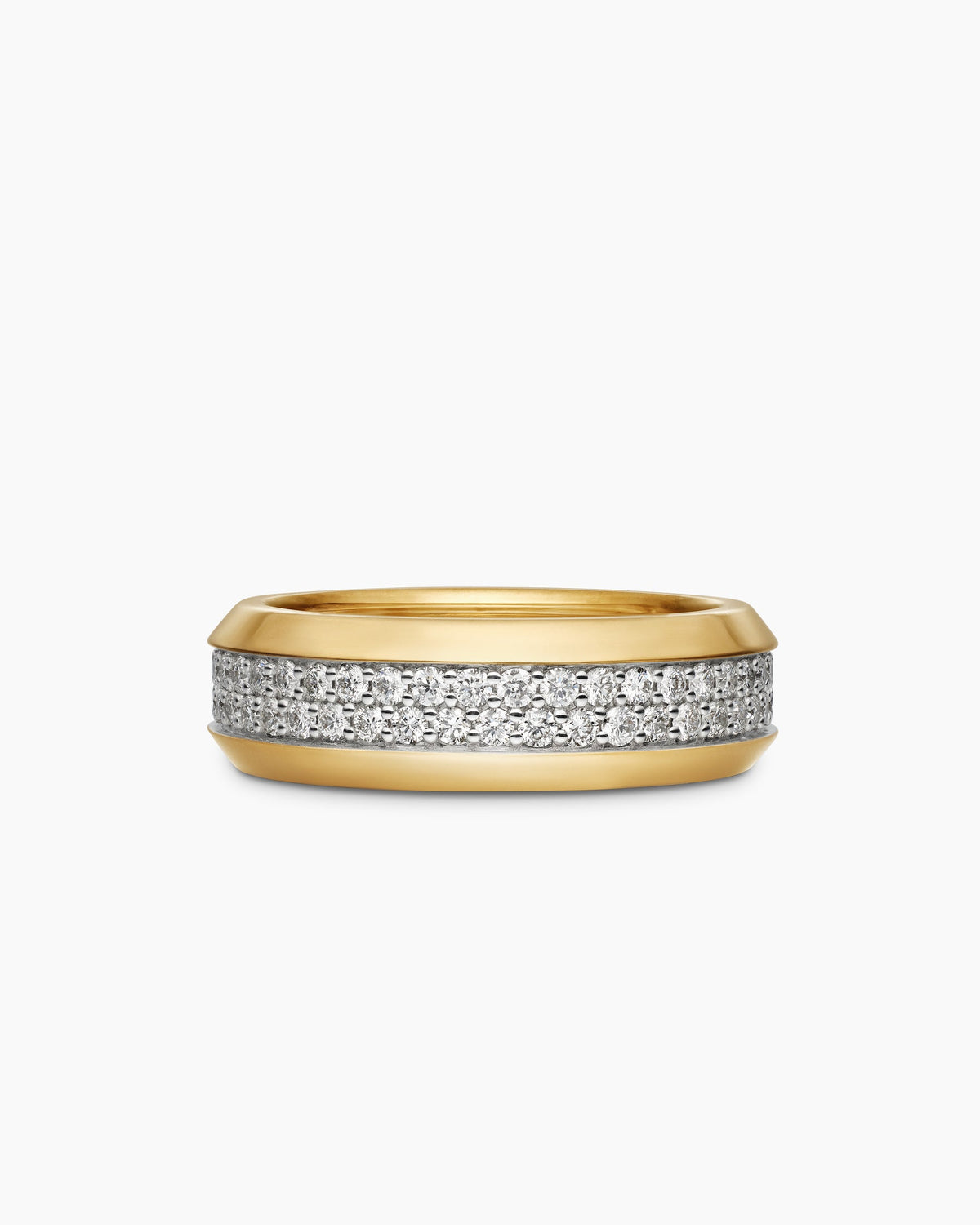 Beveled Two Row Band Ring in 18K Yellow Gold with Diamonds, 8mm