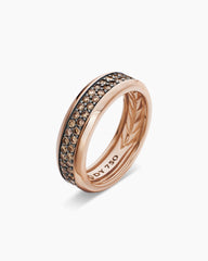 Beveled Two Row Band Ring in 18K Rose Gold with Cognac Diamonds, 8mm