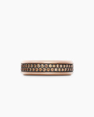 Beveled Two Row Band Ring in 18K Rose Gold with Cognac Diamonds, 8mm