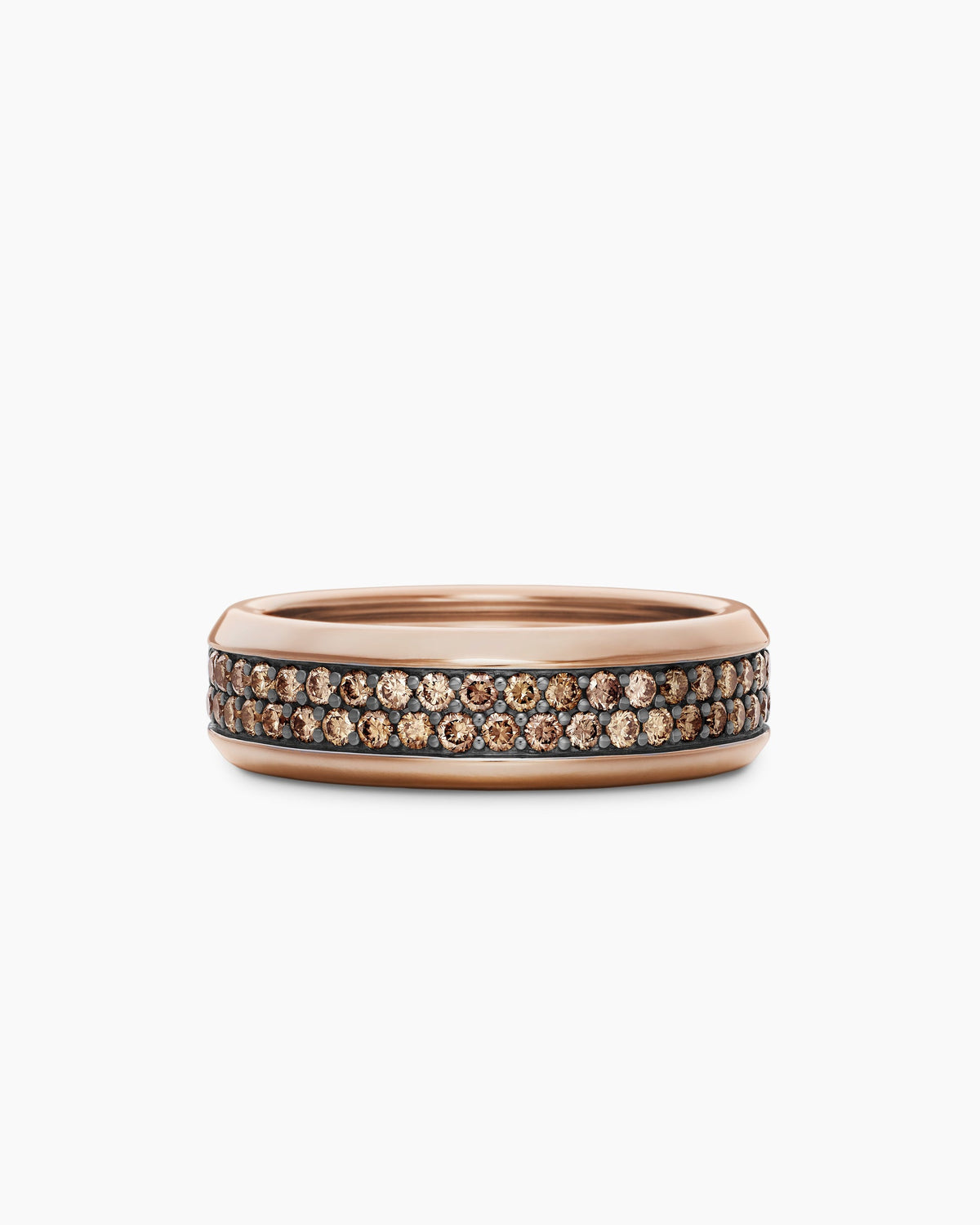 Beveled Two Row Band Ring in 18K Rose Gold with Cognac Diamonds, 8mm