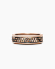 Beveled Two Row Band Ring in 18K Rose Gold with Cognac Diamonds, 8mm