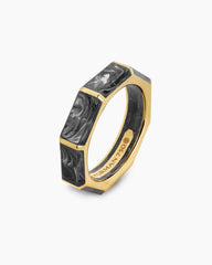 Forged Carbon Faceted Band Ring in 18K Yellow Gold, 6mm