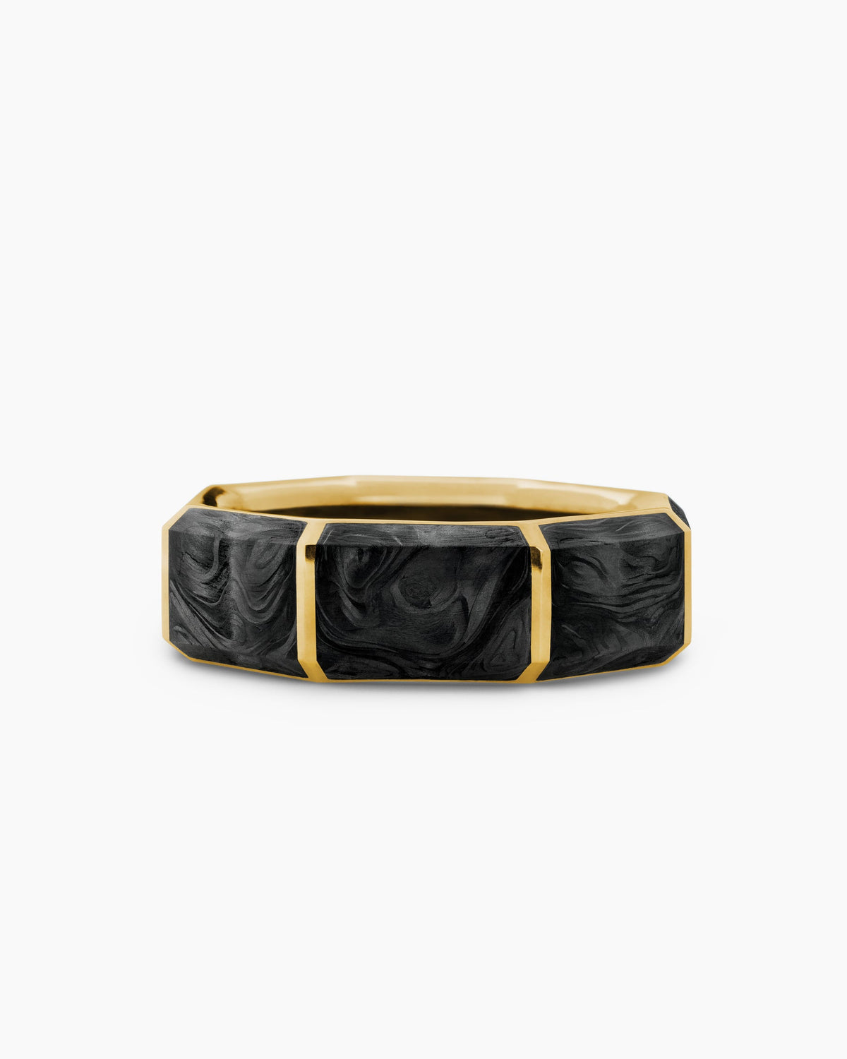 Forged Carbon Faceted Band Ring in 18K Yellow Gold, 8mm