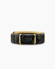 Forged Carbon Faceted Band Ring in 18K Yellow Gold, 8mm
