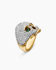 Memento Mori Skull Ring in 18K Yellow Gold with Diamonds and Emeralds, 26mm
