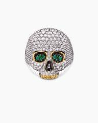 Memento Mori Skull Ring in 18K Yellow Gold with Diamonds and Emeralds, 26mm