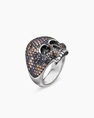 Memento Mori Skull Ring in Sterling Silver with Black Diamonds and Cognac Diamonds, 26mm