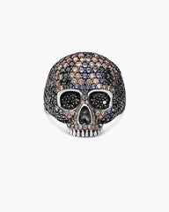 Memento Mori Skull Ring in Sterling Silver with Black Diamonds and Cognac Diamonds, 26mm